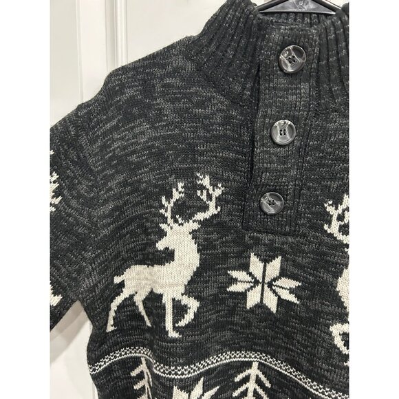 Amongst Others Reindeer Pattern Sweater Black Beige Button Collar Sz Medium - Picture 4 of 9